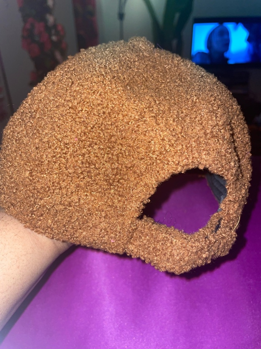 Brown Fuzzy Cap with White 'C' Patch - Picture 3 of 5